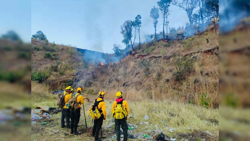 Realizan quema controlada para prevenir incendios en carretera Uruapan-Zirimícuaro 
