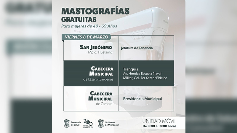 SSM realizará mastografías en 4 municipios de Michoacán