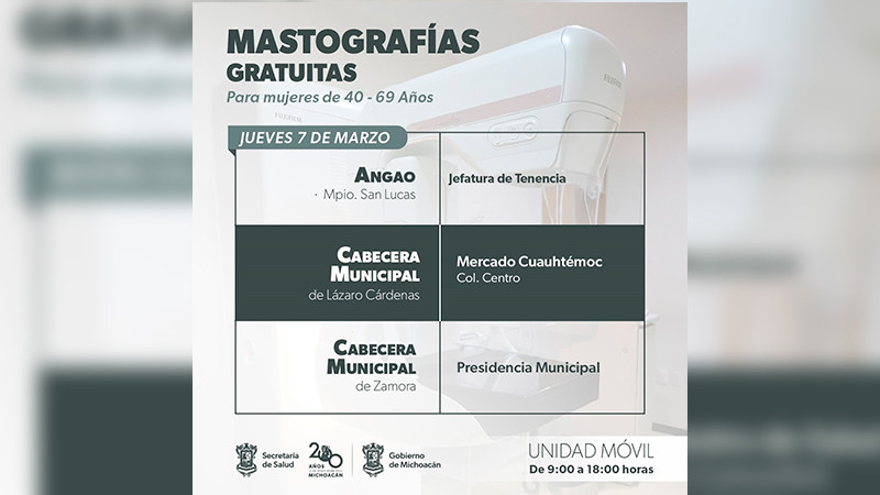 SSM realizará mastografías en 4 municipios de Michoacán