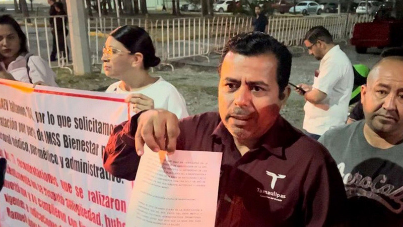 Trabajadores de la salud en Tamaulipas exigen basificación ante visita de AMLO 