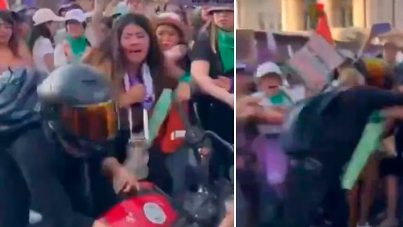 Motociclista agrede a mujeres en marcha del 8M en CDMX; fue detenido 