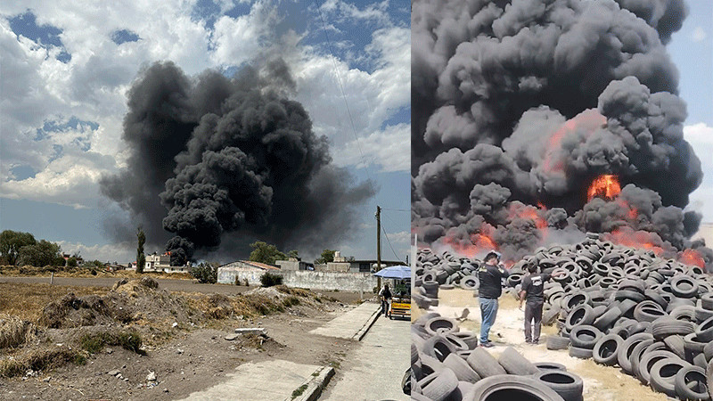 Se incendia bodega de neumáticos en San Andrpes Cuexcontitlán, Estado de México 