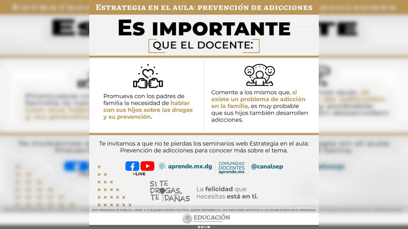 Disponible, guía de prevención de adicciones para padres: SEE