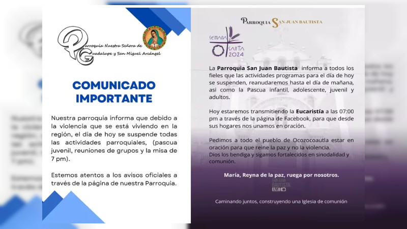 Por violencia, suspenden actividades de Semana Santa en dos municipios de Chiapas 