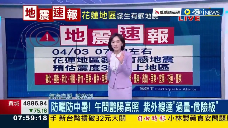 Presentadora se queda a dar las noticias durante programa en vivo durante sismo de 7.5 en Taiwán 