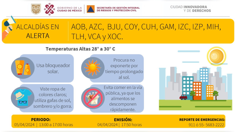 Activan Alerta Amarilla por altas temperaturas en la CDMX para este viernes