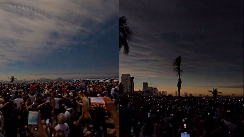  Decenas de turistas abarrotaron el malecón de Mazatlán para ver el Eclipse Total de Sol 
