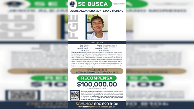 Ofrecen 100 mil pesos para localizar a víctima de desaparición forzada en Uruapan, Michoacán  