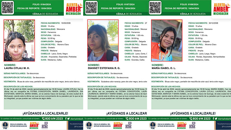Reportan desaparecidas a siete menores, en Morelia, Michoacán  