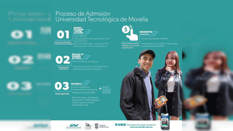 Estas son las fechas para el proceso de admisión a la UTM