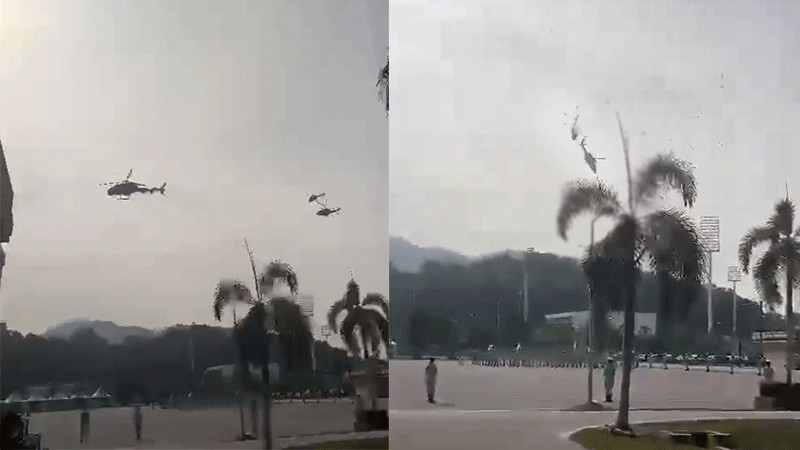 Dos helicópteros chocan en ensayo de celebración de la Marina Real de Malasia; se reportan varias víctimas 