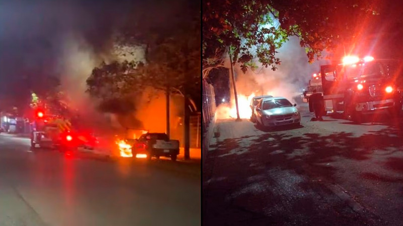 Queman 3 vehículos frente a oficinas de la SSPC en Tabasco 