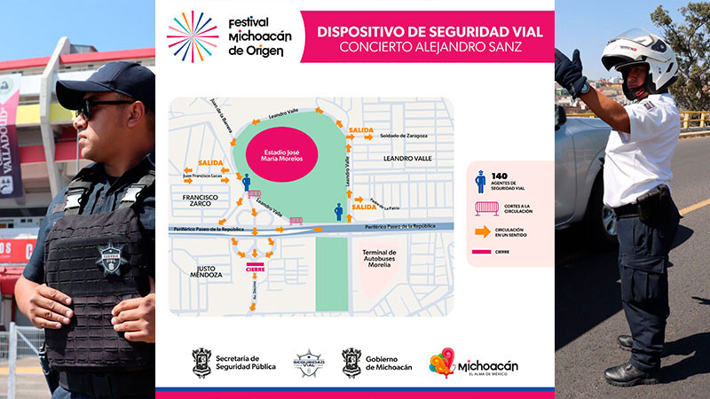 Este es el dispositivo de seguridad vial para el concierto de Alejandro Sanz en Morelia, Michoacán 