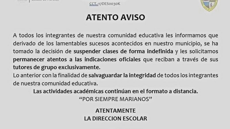 Tras ola de violencia, suspenden clases en Huitzilac, Morelos 
