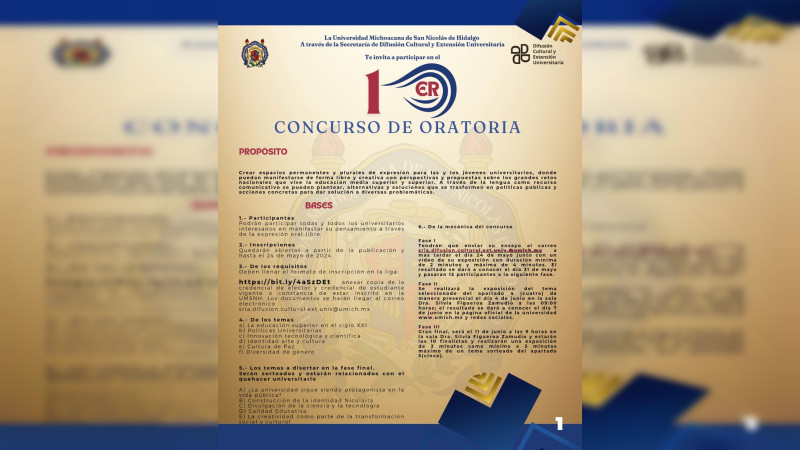 Participa en el Primer Concurso de Oratoria de la UMSNH, expresa tu pensamiento 