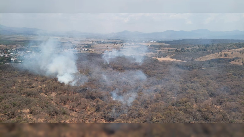 Helicóptero sobrevuela incendio forestal en Jiménez; continúa atención por tierra