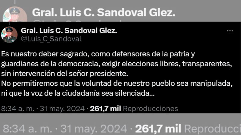 Perfil falso de titular de Sedena, pide en X que no haya intervención de AMLO en elecciones 