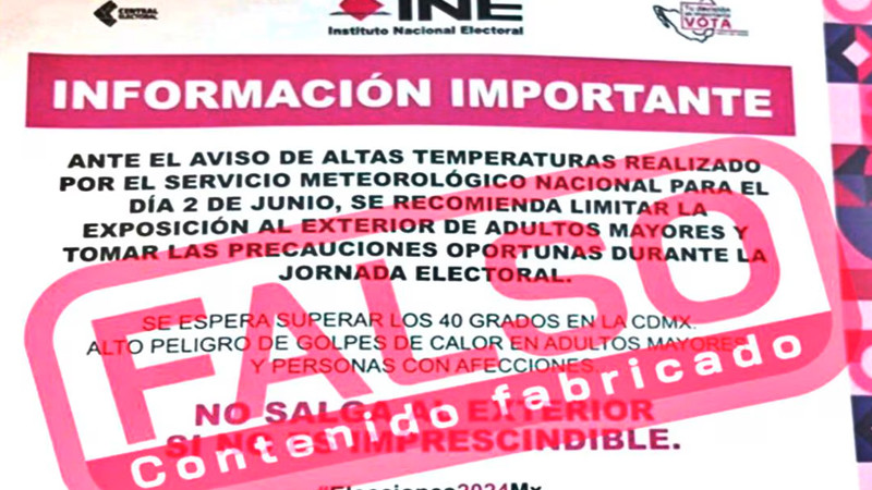 INE desmiente advertencia para no ir a votar por altas temperaturas 