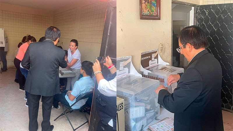 Juan Miguel Ramírez, candidato de Morena, emite su voto en Celaya  