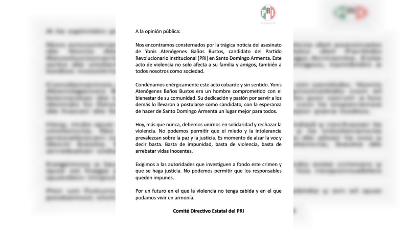 Tras jornada electoral, asesinan a candidato priista en Oaxaca