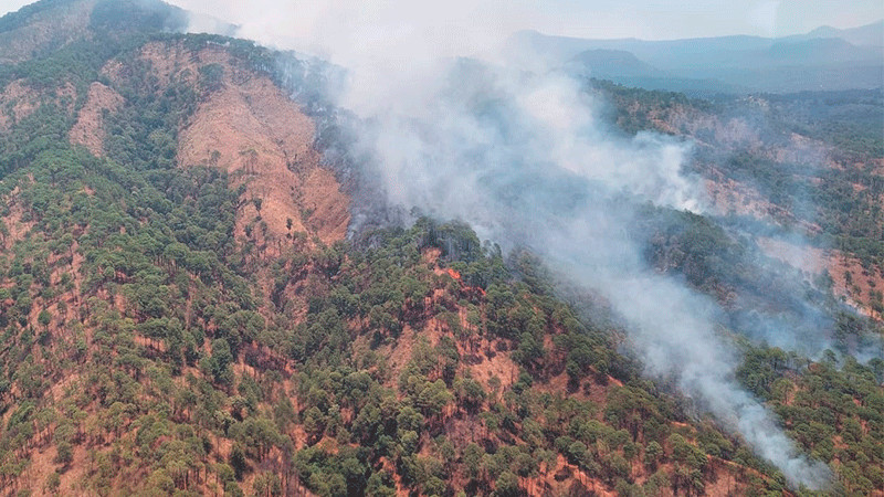 Por tierra y aire atienden incendio forestal en cerro de la Cruz 