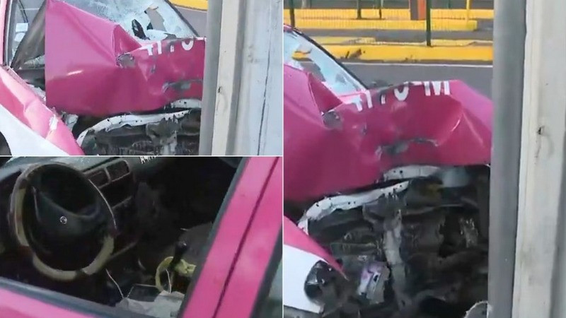 Taxista se estampa contra un poste y abandona su taxi en la Ciudad de México 