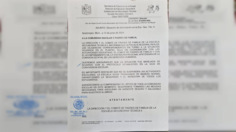 Autoridades Investigan incidente en la Escuela Secundaria Técnica No. 5 de Apatzingán