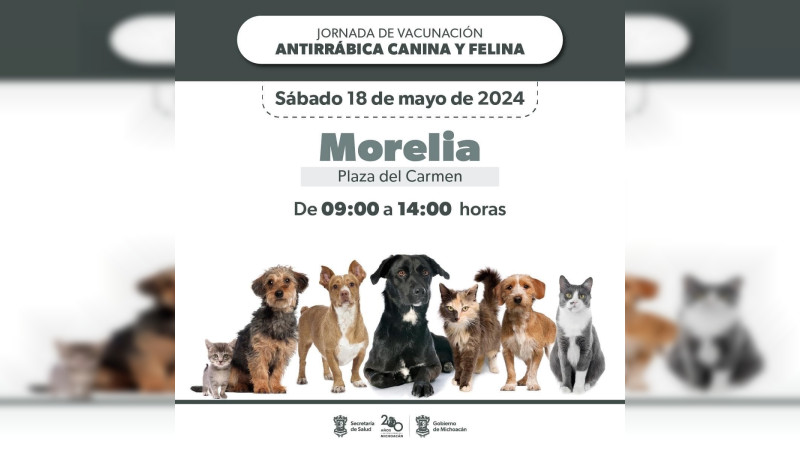 Vacuna a tu mascota contra la rabia en el centro de salud de Morelia: SSM 