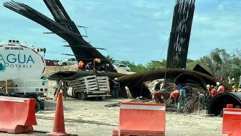 Colapsa parte de puente en tramo 7 del Tren Maya tras intensas lluvias en la zona 