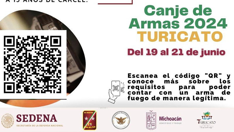 Sedena llevará a cabo campaña Canje de Armas de Fuego 2024 en Michoacán  