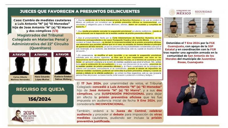 SSPC exhibe a tres magistrados y una jueza por favorecer a hijo de famoso delincuente 