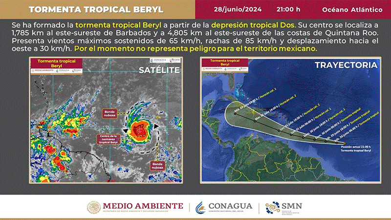 Depresión Tropical Dos evoluciona a Tormenta Tropical Beryl 