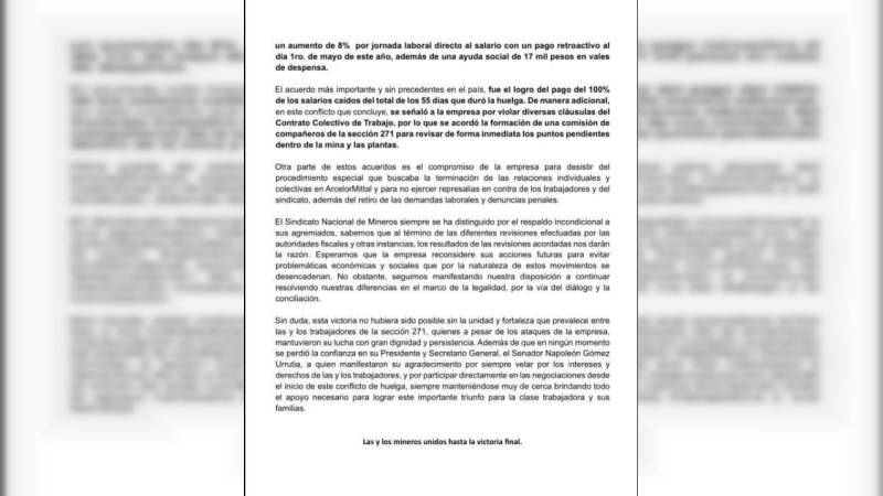 Termina huelga en ArcelorMittal en Lázaro Cárdenas; llegan acuerdo con mineros 