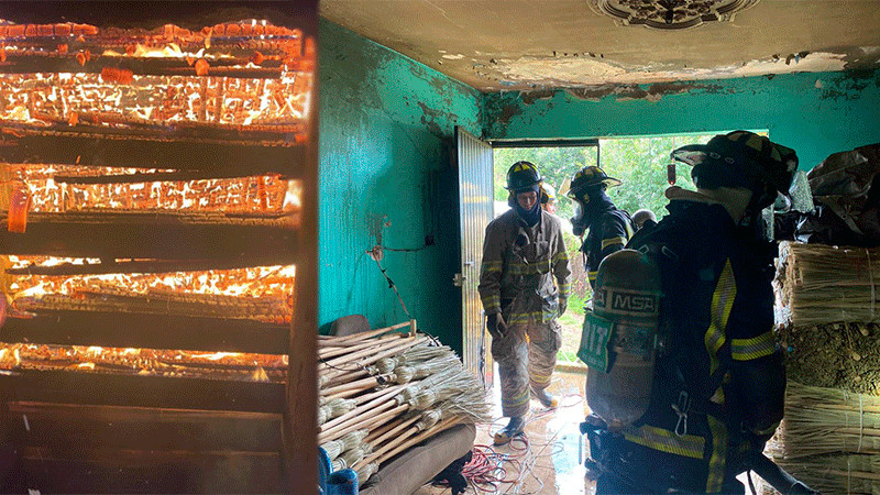 Se incendia fábrica de escobas en Pátzcuaro, Michoacán 