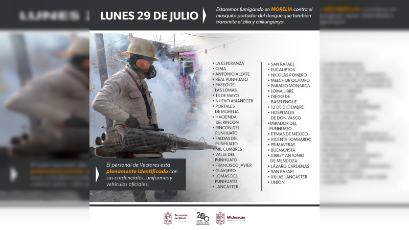 Sector Salud arranca trabajos de fumigación contra el dengue en Morelia 