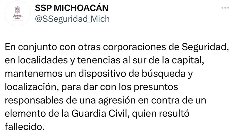 Blindaje Morelia: Se lleva a cabo búsqueda de agresores al sur de Morelia, Michoacán  