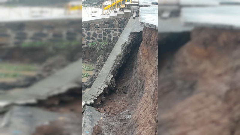 Por fuertes lluvias se desgaja parte del muelle general de Pátzcuaro 
