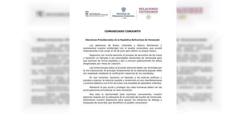 México, Brasil y Colombia piden que Venezuela publiquen datos de las elecciones