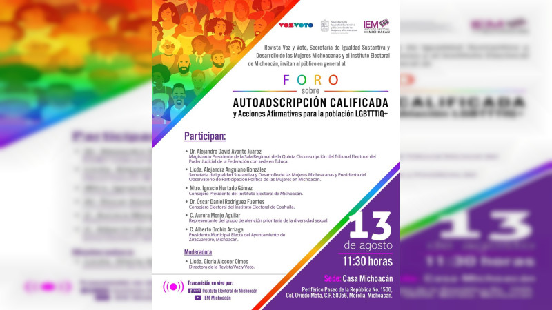 Invitan a participar en foro sobre acción afirmativa de la comunidad  LGBTTTIQ+ 