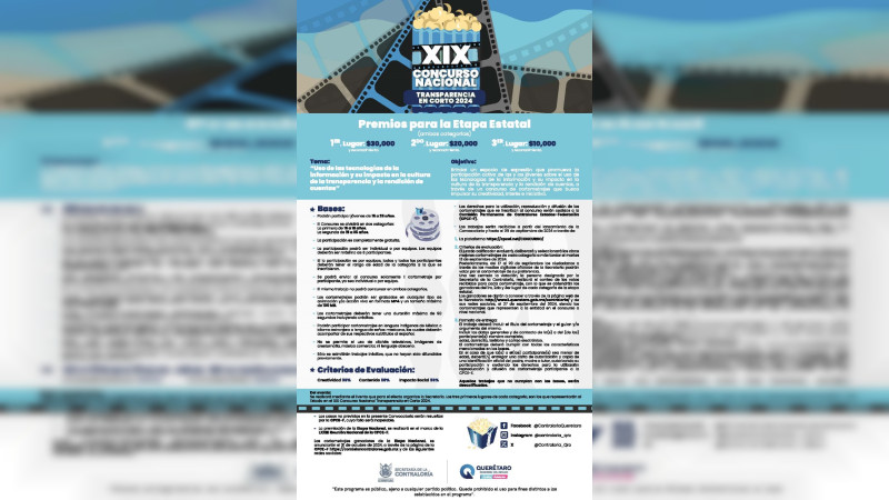 Invita Secretaría de la Contraloría a participar en el concurso Transparencia en Corto 