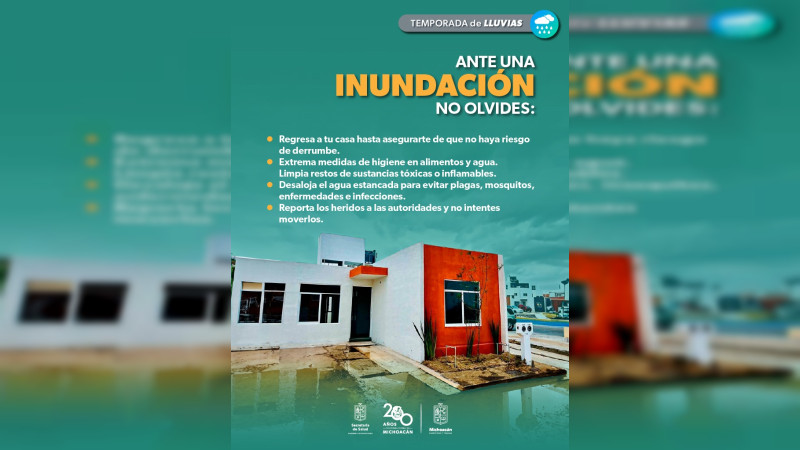 Reitera Sector Salud Michoacán el llamado de estar alerta ante fuertes lluvias 