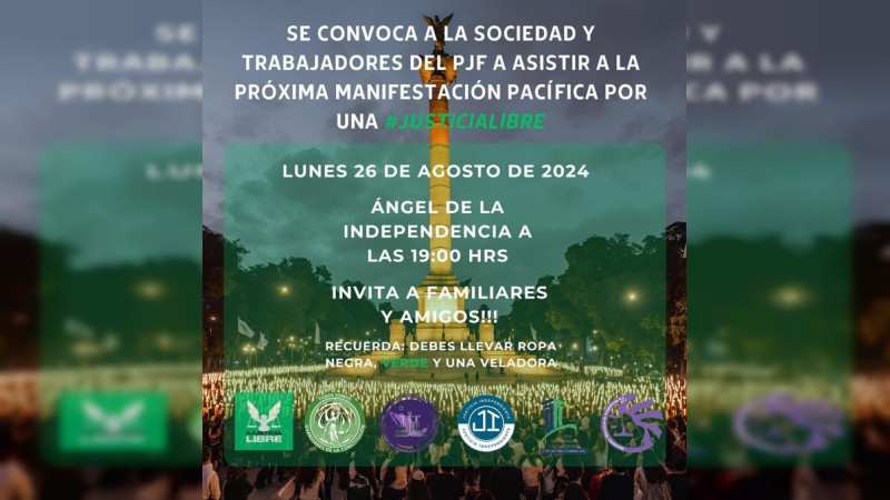 Este lunes, juezas y magistradas convocan a manifestación pacífica contra reforma judicial 