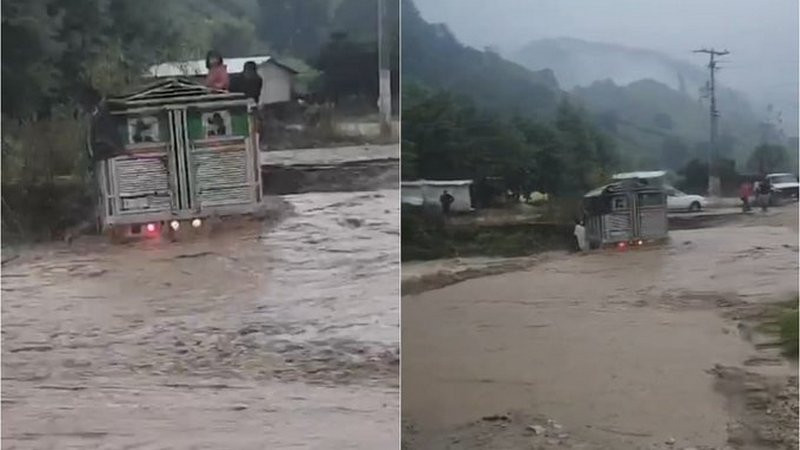 Arroyo desbordado por lluvias arrastra camioneta en la que iban 2 niños; ocurrió en San Juan Chamula 
