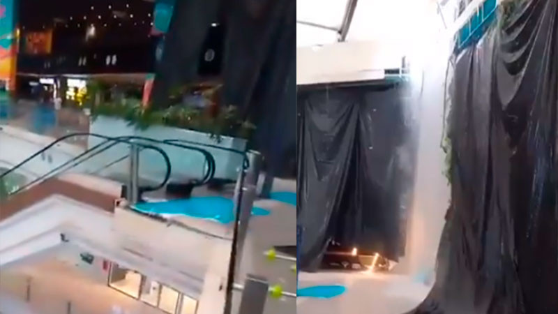 Por lluvias, cae techo en plaza comercial en San Pedro, Nuevo León 