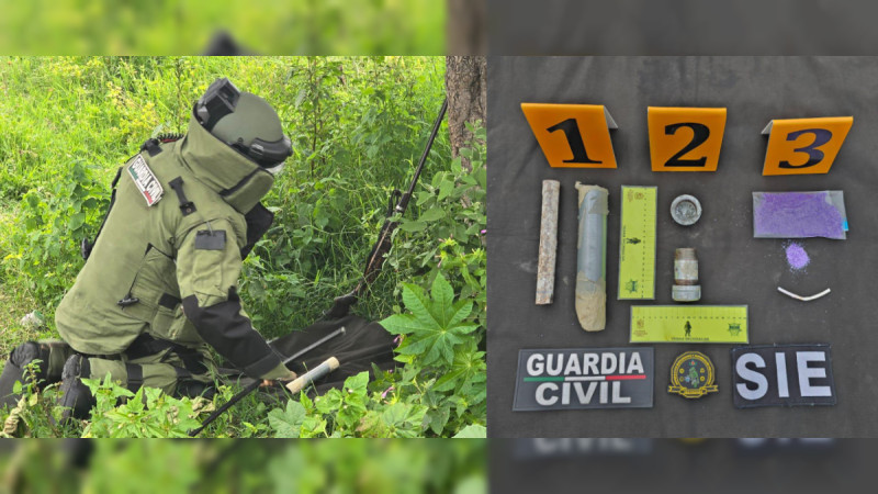 A unos días de Fiestas Patrias en Michoacán, desactivan dos explosivos y aseguran más de medio kilo de carga explosiva cerca de Morelia 