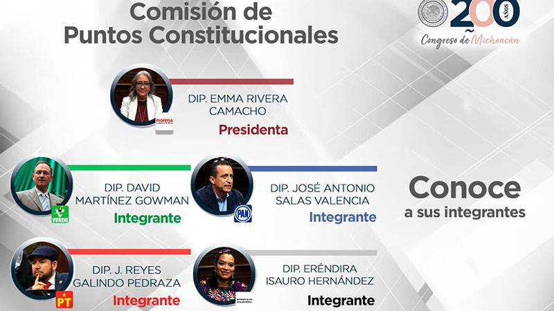 Integran diputados del Congreso de Michoacán la Comisión de Puntos Constitucionales   