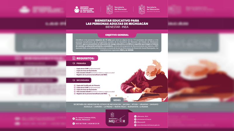 ¿Tienes más de 15 años y no terminaste la primaria o secundaria? Hazlo con este programa de la Sedebi