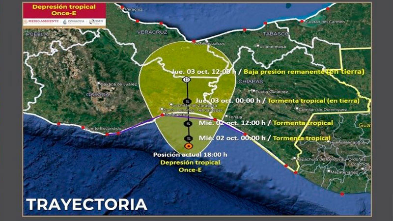 Se forma depresión tropical Once-E frente a costas de Chiapas y Oaxaca 
