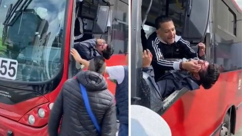 Se desata riña al interior de un Metrobús; estrellan a sujeto contra vidrio hasta romperlo