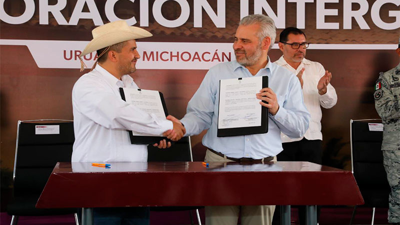 Bedolla y Manzo firman convenio para fortalecer la seguridad en Uruapan 